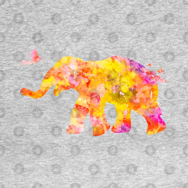 Yellow Baby Elephant Watercolor Painting by Miao Miao Design